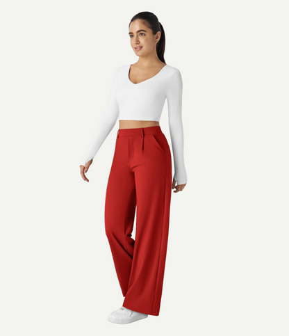 High Waisted Pocket Straight Leg Work Pants
