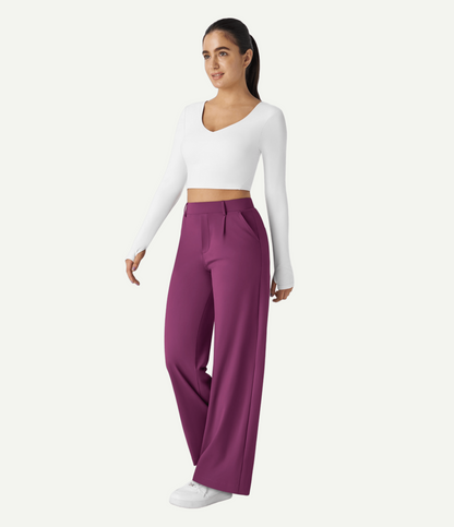 High Waisted Pocket Straight Leg Work Pants