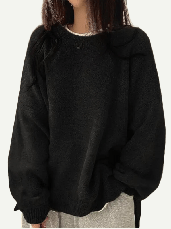 Women's Drop Shoulder Split Hem Sweater