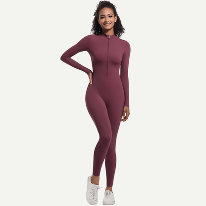 Zipper High Elastic Solid Color Long Yoga Clothes