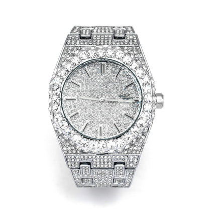 Luxury 18K White Gold Plated Full Diamond Quartz Watch
